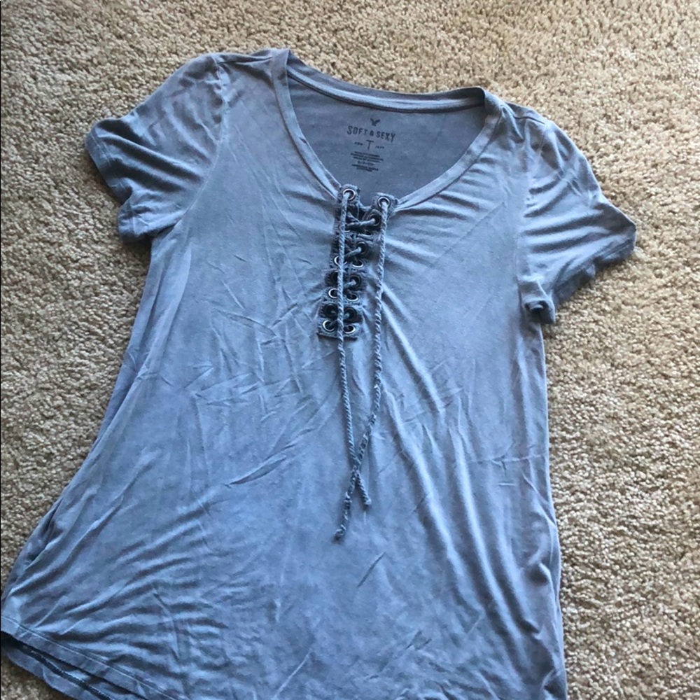 Grey American Eagle Lace Up Top Size Small